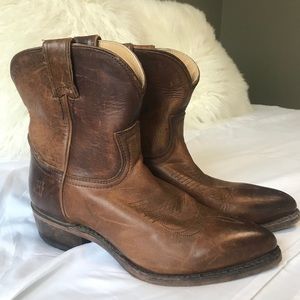 Frye ankle boots. Western style w/ a pointed toe